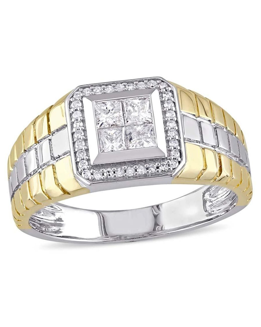 Amour Metallic 1/2 Ct Tw Princess Cut Quad And Round Diamond Ring for men