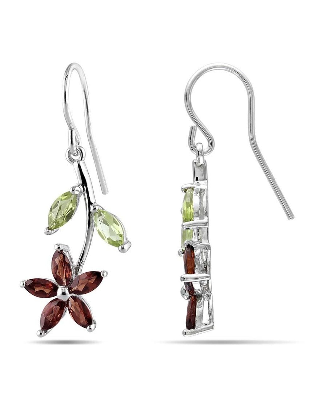 Amour Metallic Garnet And Peridot Flower Charm Earrings for men