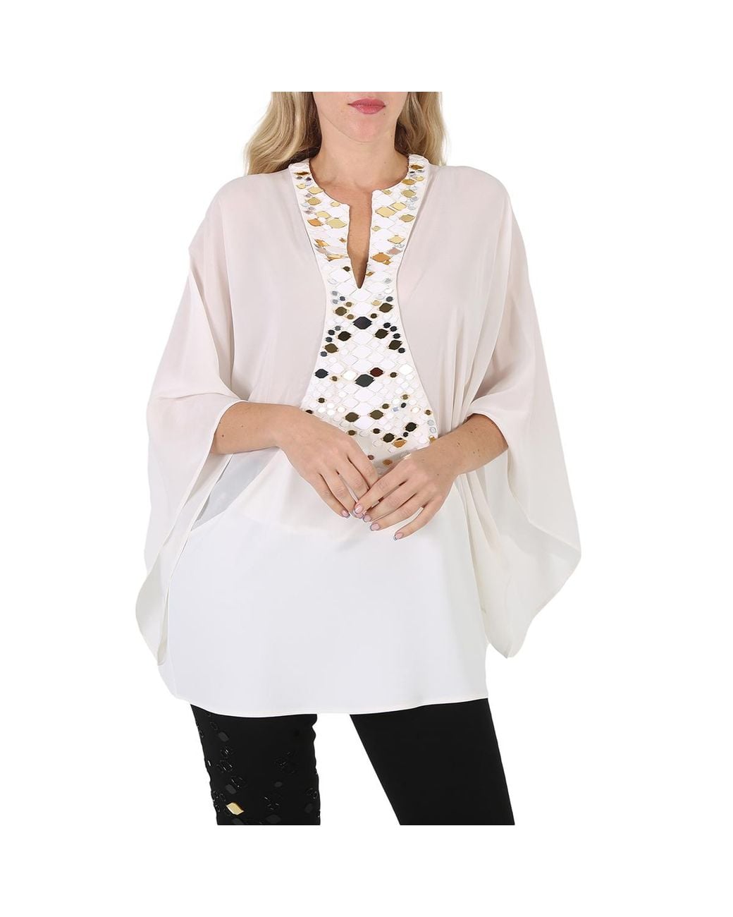 Roberto Cavalli White Mirror Snake Embellished Kaftan, Brand Size 38 (Us for men