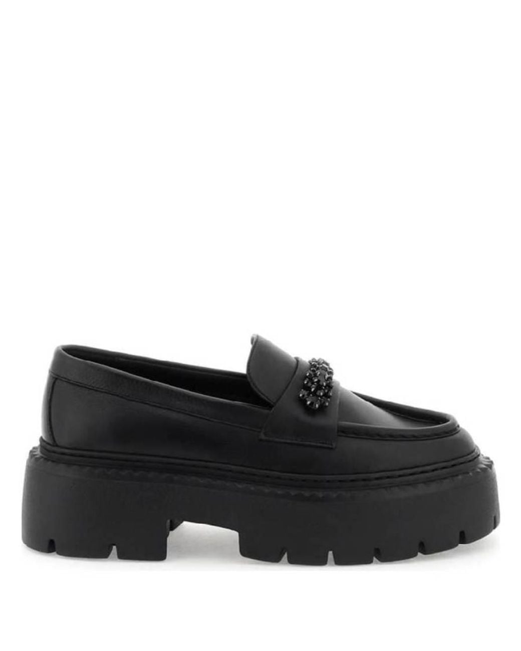 Jimmy Choo Black Bryer Crystal Embellished Leather Loafers, Brand Size 35 Us
