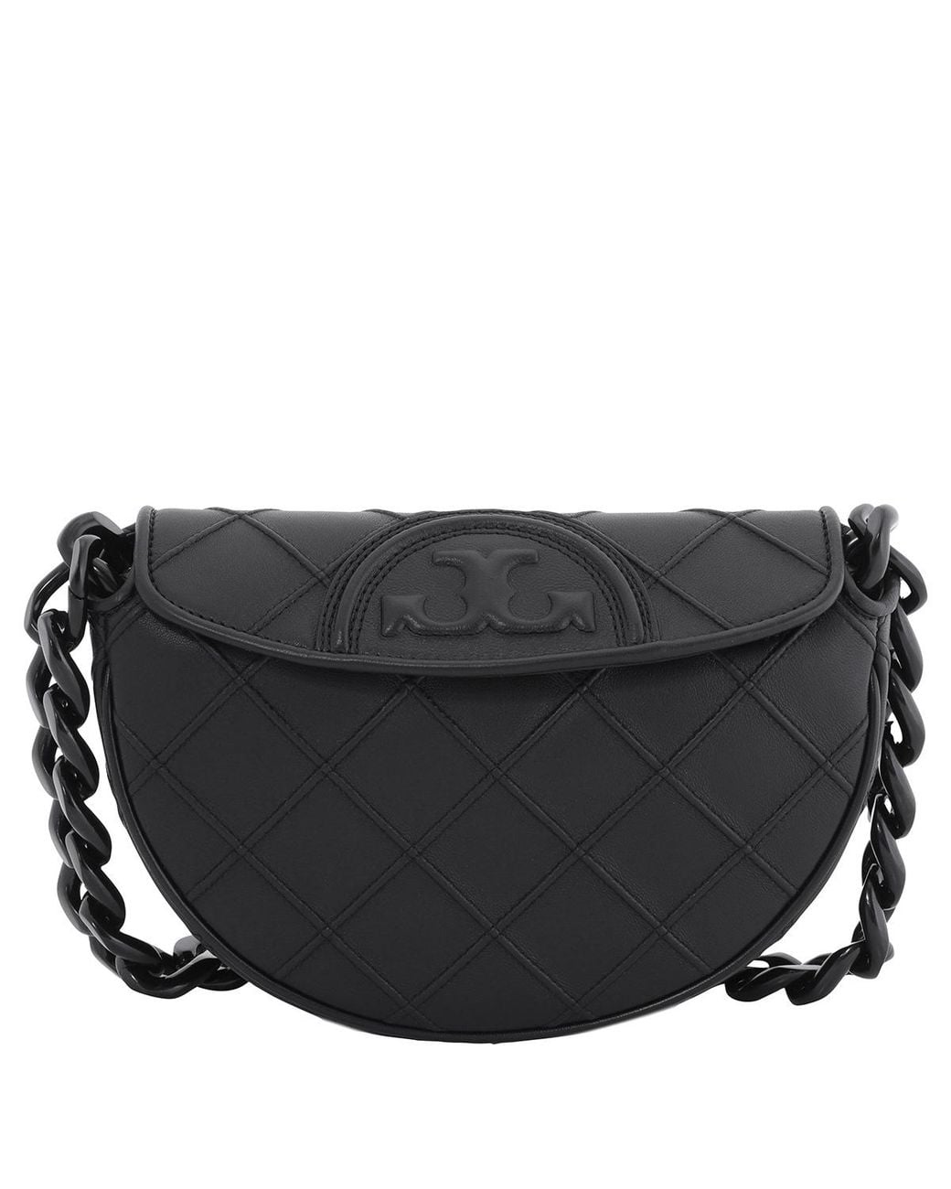 Tory Burch Black Leather Fleming Soft Mini Crescent Bag