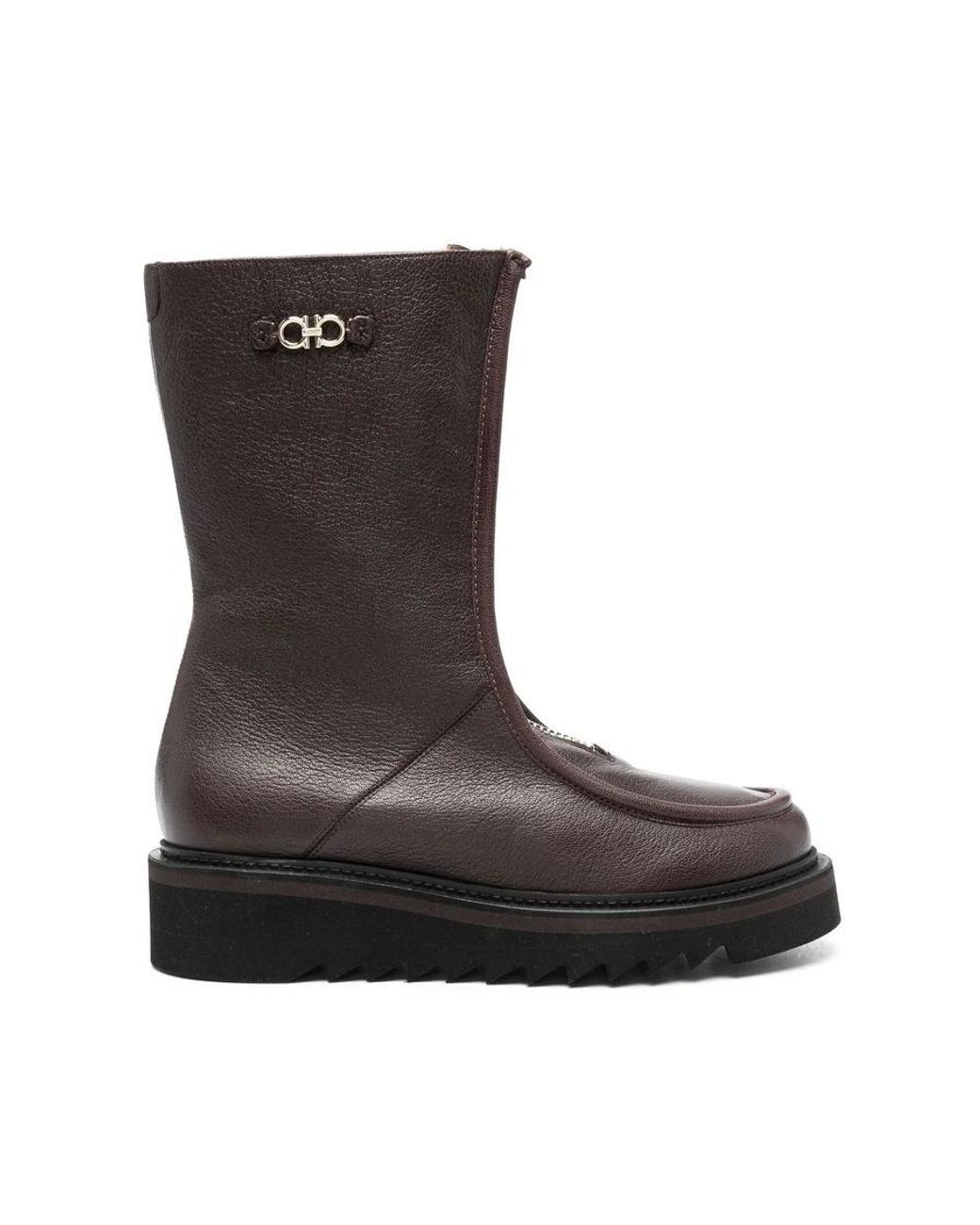Ferragamo Brown Gancini-Plaque Ankle Boots
