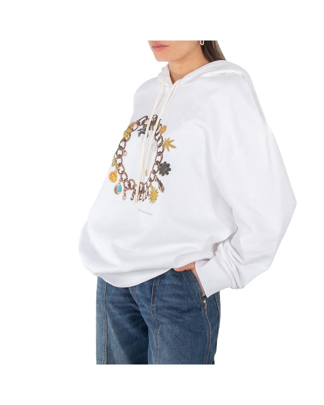Stella McCartney White Cotton Bracelet-Print Hooded Sweatshirt for men