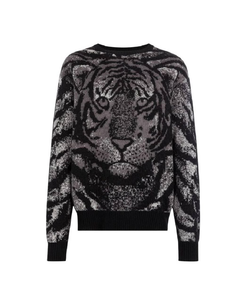 Roberto Cavalli Black Intarsia Tiger Head Sweater for men