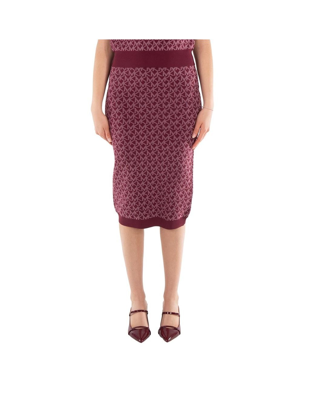 Michael Kors Red Logo Jacquard High-Waisted Skirt