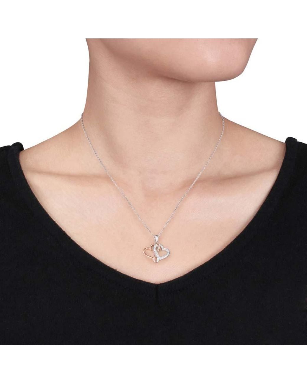 Amour Metallic 1/7 Ct Tw Diamond Interlocking Heart Pendant With Chain for men