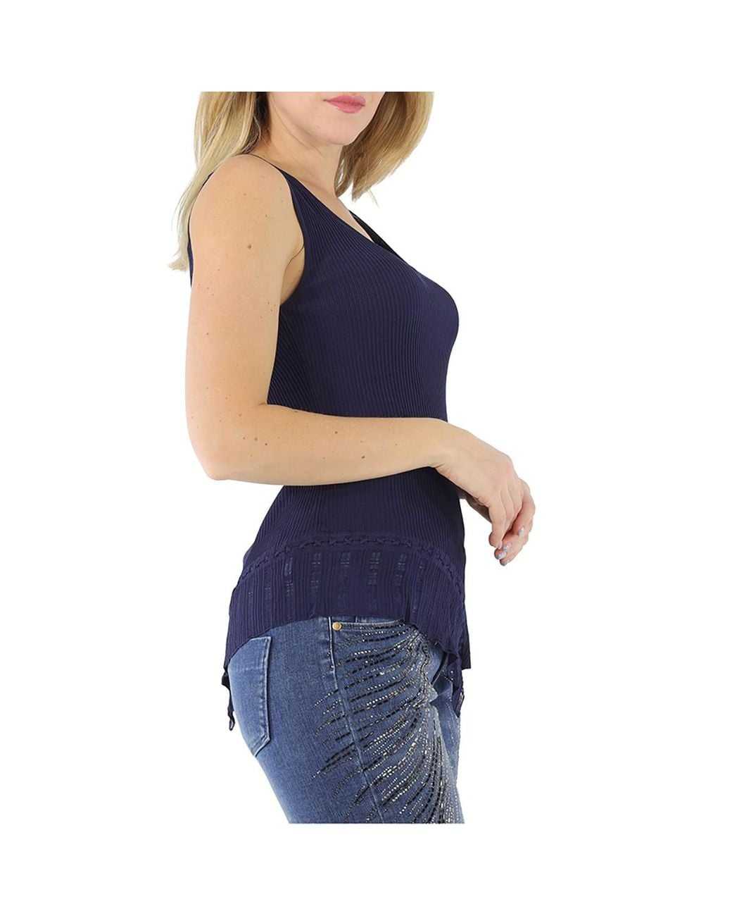 Roberto Cavalli Blue Ladies Asymmetric Knitted Top, Brand Size 38 (Us for men