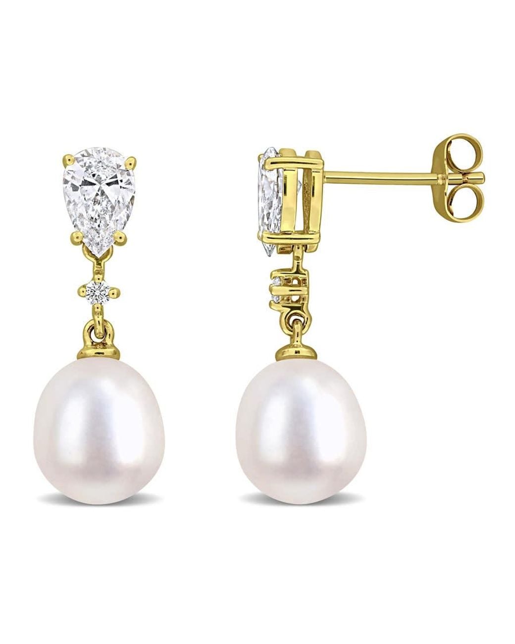 Created Forever Metallic 8-8.5Mm Cultured Freshwater Pearl And 1Ct Tw Lab-Grown Diamond Drop Earrings for men