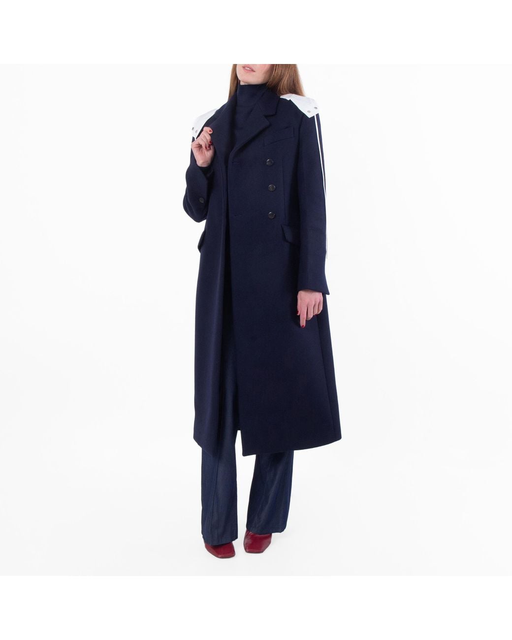 Ferragamo Blue Double-Breasted Wool Coat, Brand Size 44 Us