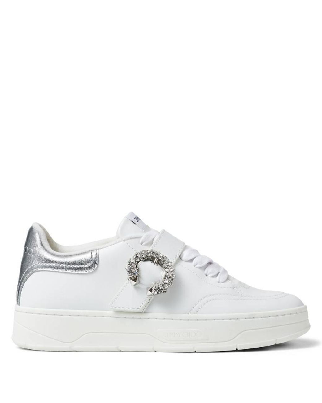 Jimmy Choo White Osaka Crystal Buckle Low-Top Sneakers, Brand Size 35 Us