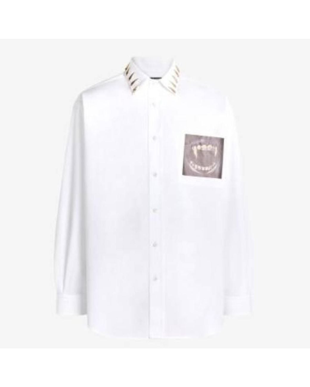 Roberto Cavalli White Tiger Tooth Embroidered Button-Down Shirt, Brand Size 46 Us for men