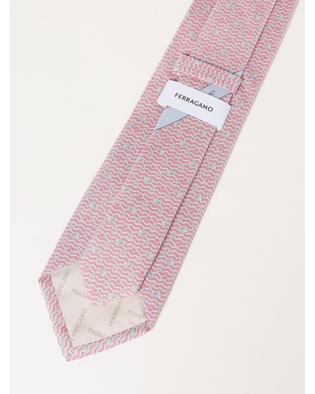 Ferragamo Pink Wave Print Silk Tie for men