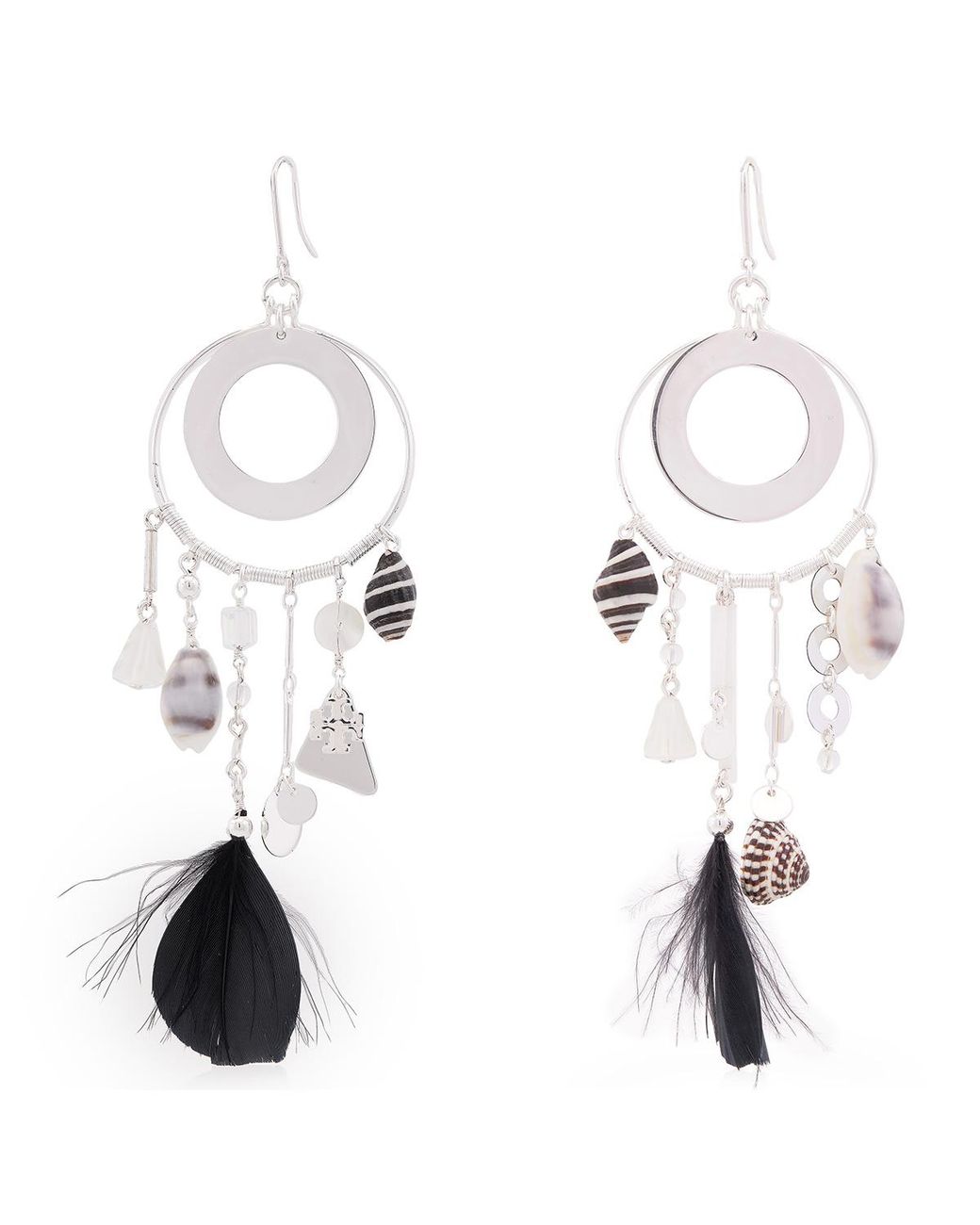Tory Burch Metallic Natural Feather Galaxy Hoop Earring for men