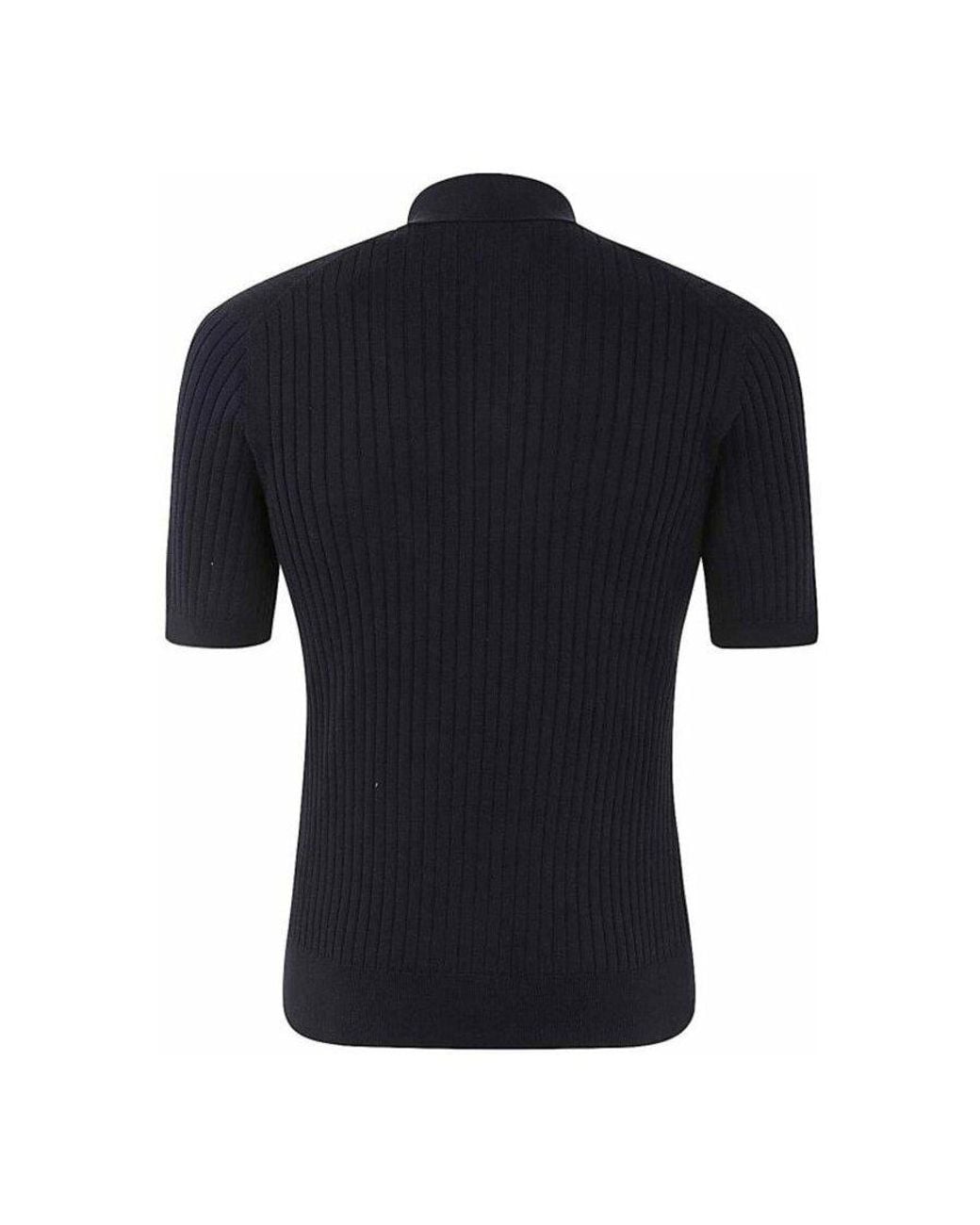 Brunello Cucinelli Black Cotton Ribbed Polo Sweater, Brand Size 44 (Us for men
