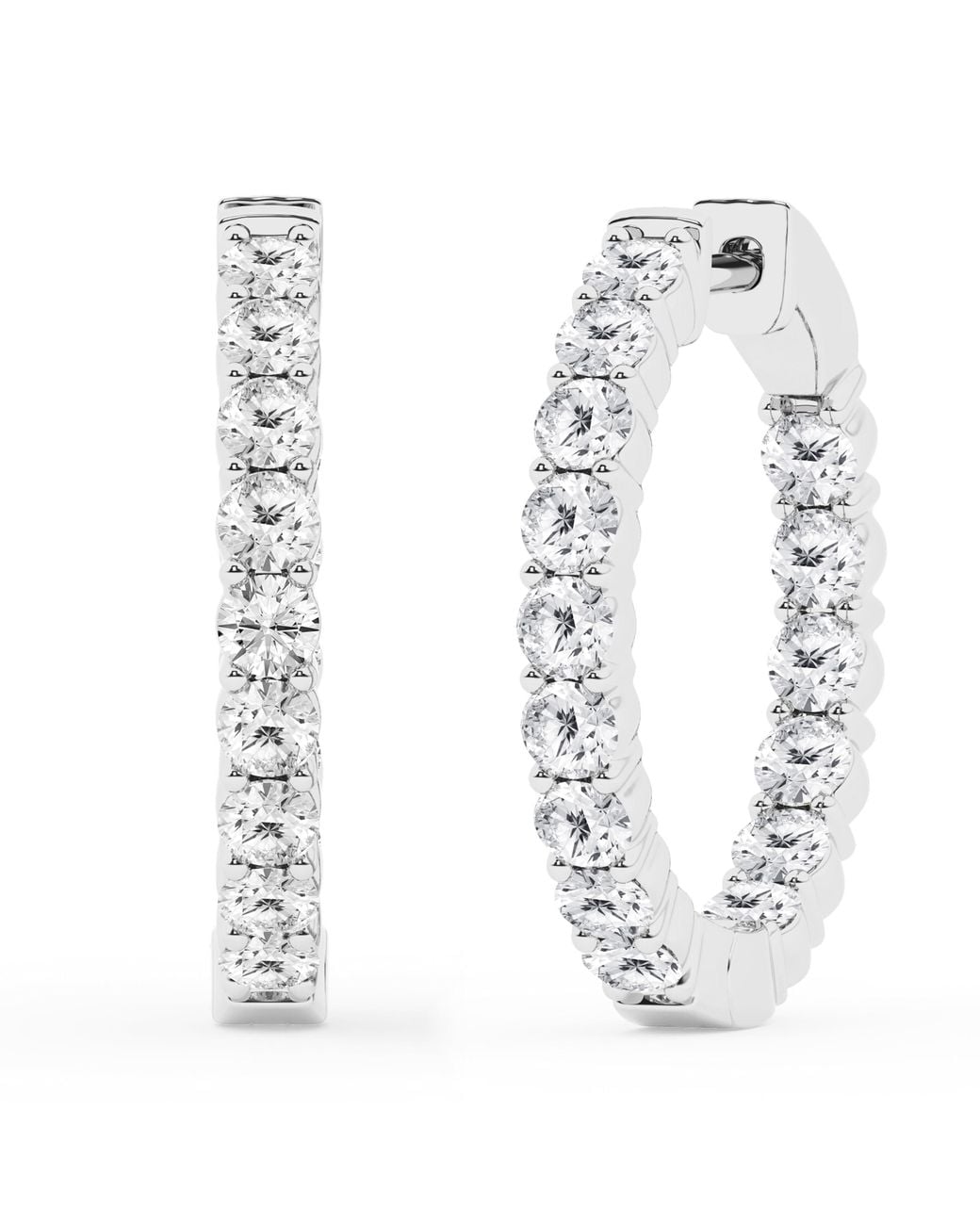 Brilliant Diamond White 2.00 Carat Round Lab Grown Inside Out Diamond Hoop Earrings for men