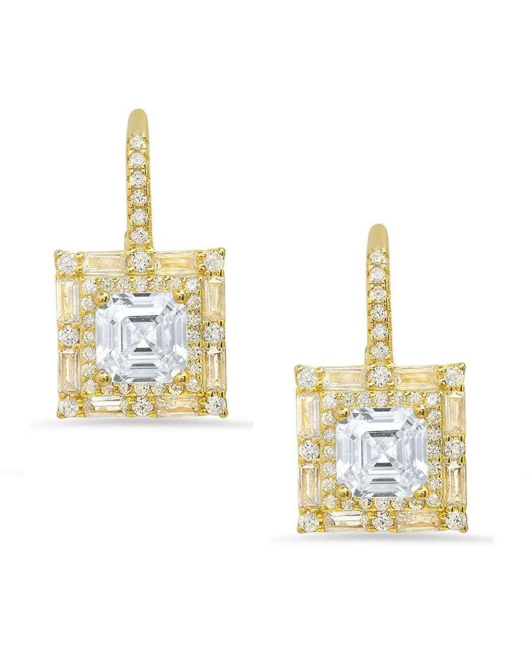 Kylie Harper Metallic 14K Over Asscher-Cut Cubic Zirconia Cz Halo Leverback Earrings for men