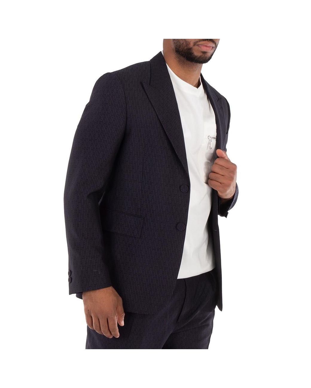 Fendi Blue Ff Motif Long Sleeve Wool Jacket, Brand Size 50 (Us for men