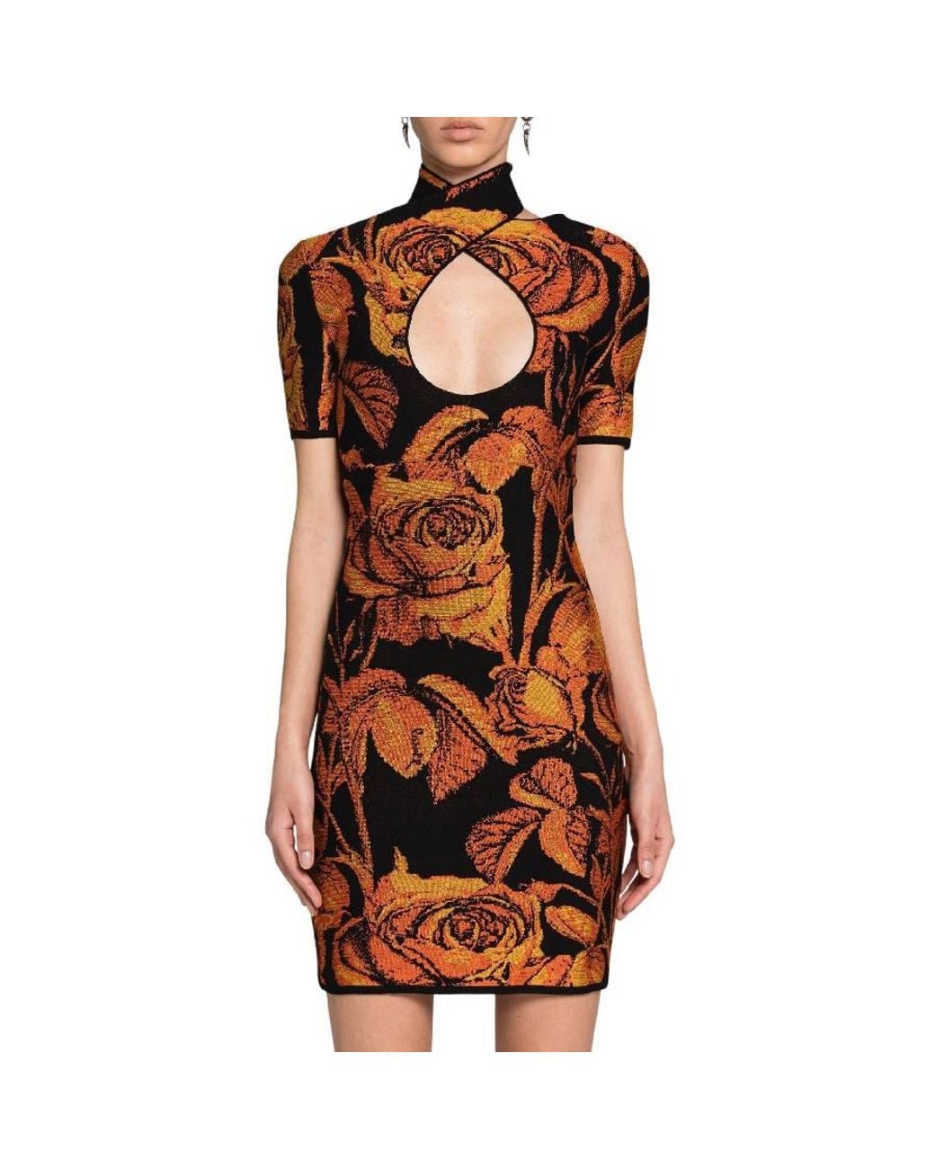 Roberto Cavalli Brown Rose-Jacquard Cut-Out Mini Dress, Brand Size 40 Us for men