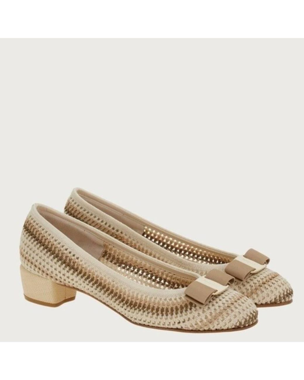 Ferragamo Natural Vara Crochet Pumps