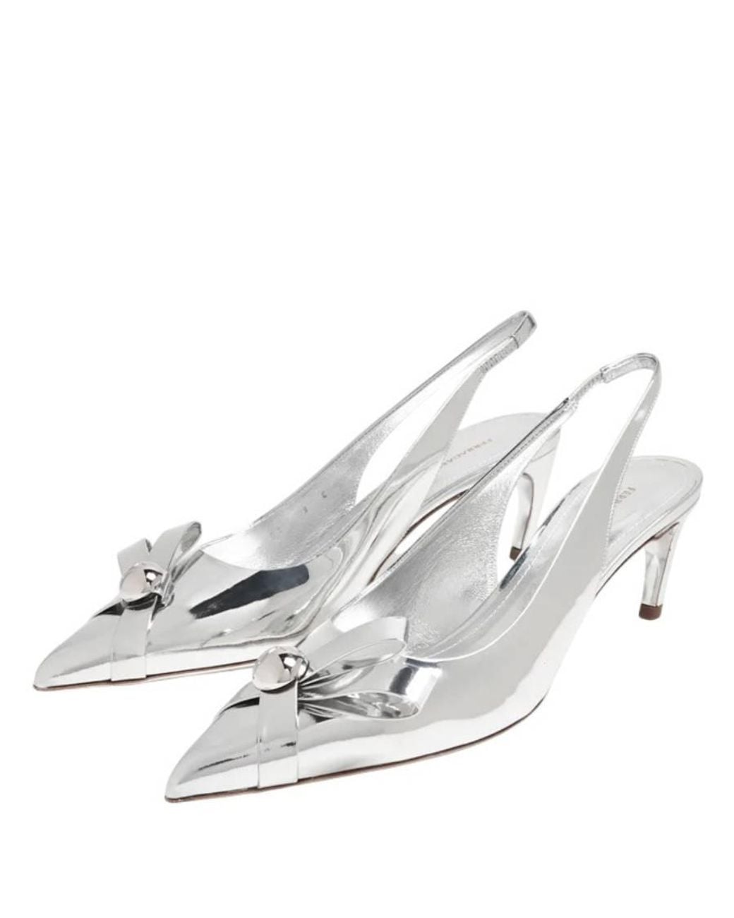 Ferragamo Metallic Ferragamo Brilda Bow Detail Slingback Pumps