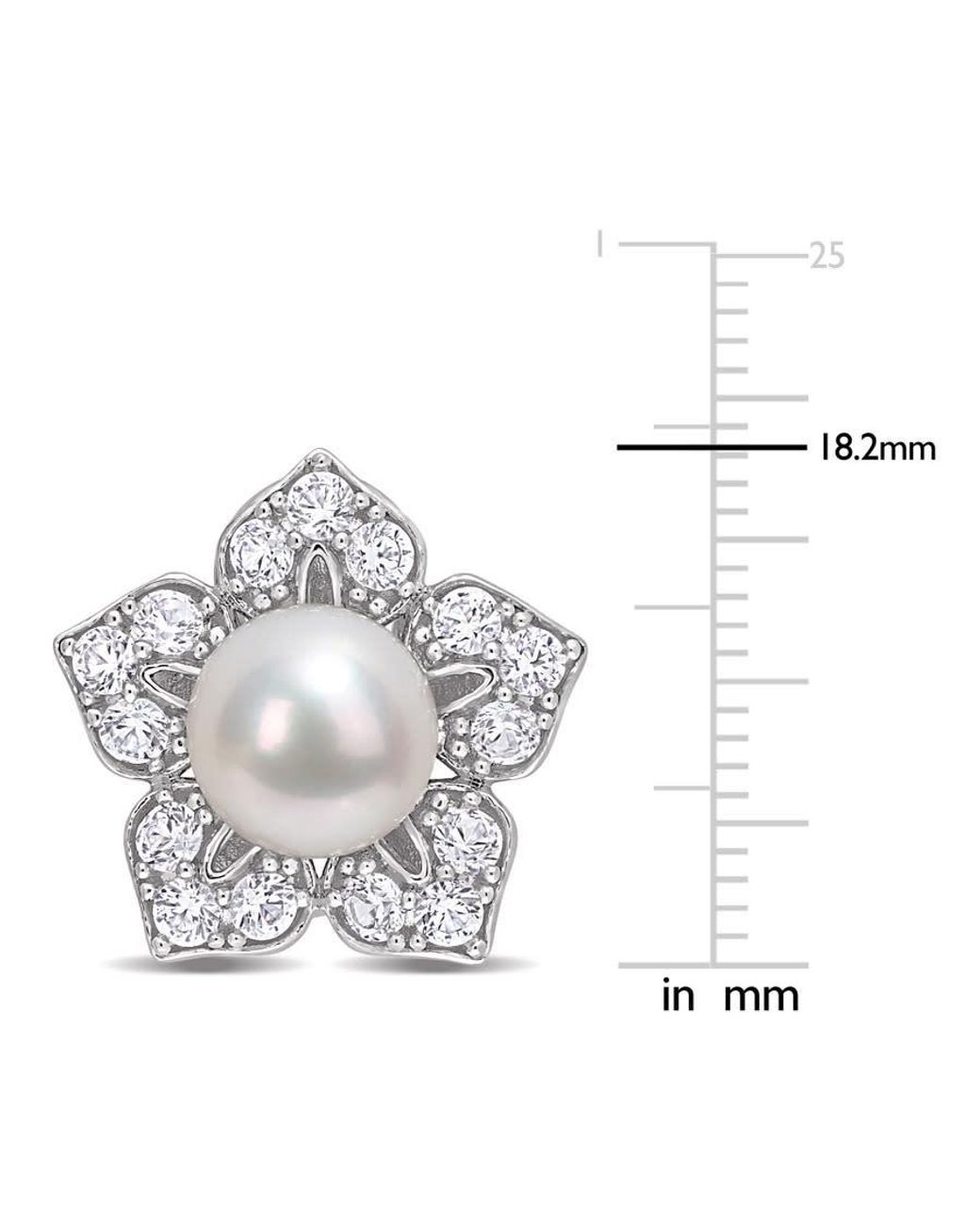 Amour White 8.5-9Mm Freshwater Cultured Pearl And 2 3/4 Ct Tgw Created Sapphire Floral Earrings for men