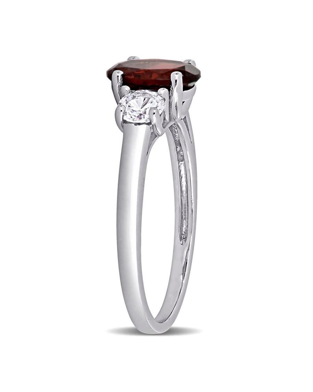 Amour Brown Oval Cut Garnet And Created Sapphire 3-Stone Ring for men