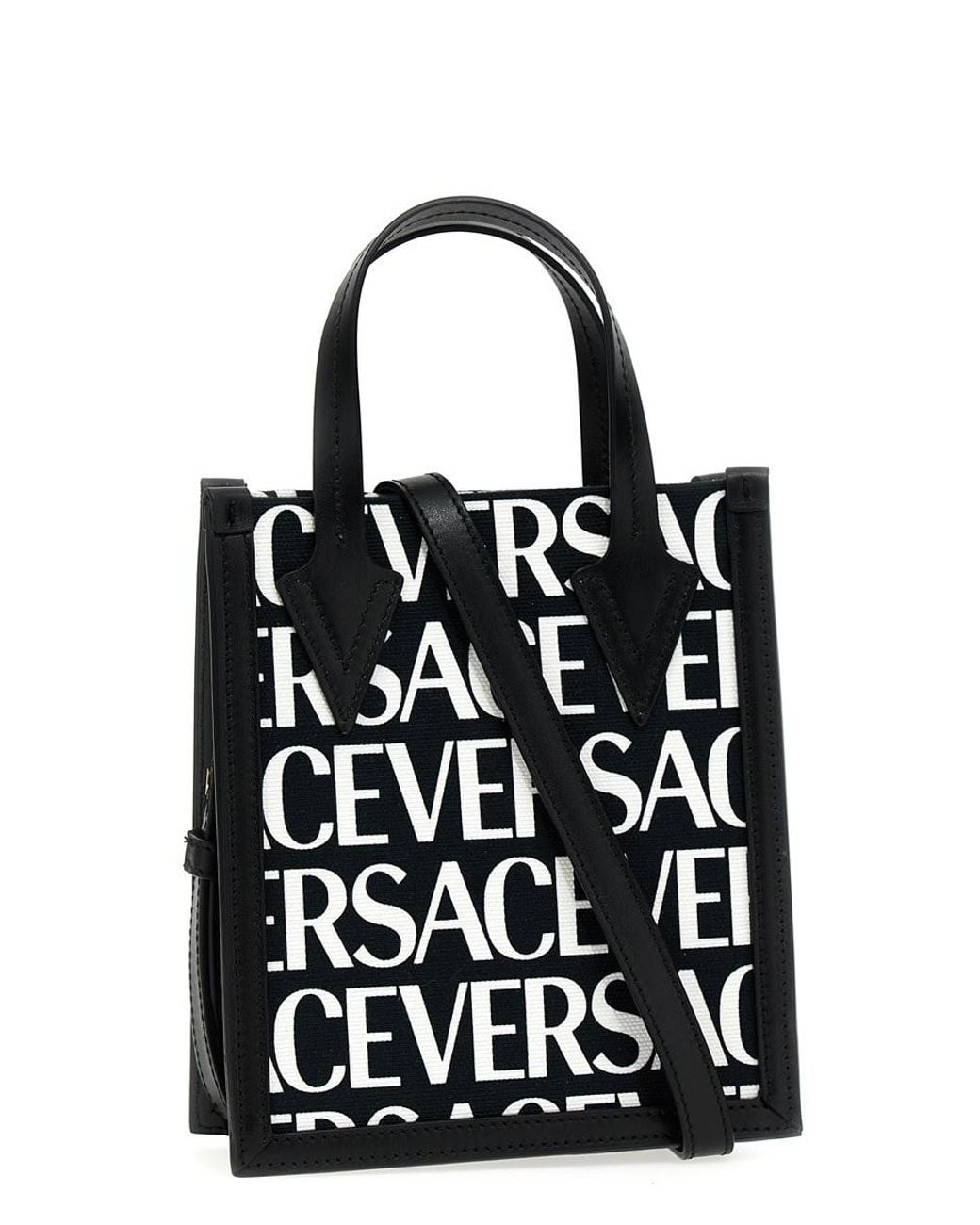 Versace Black Allover Logo Printed Crossbody Bag