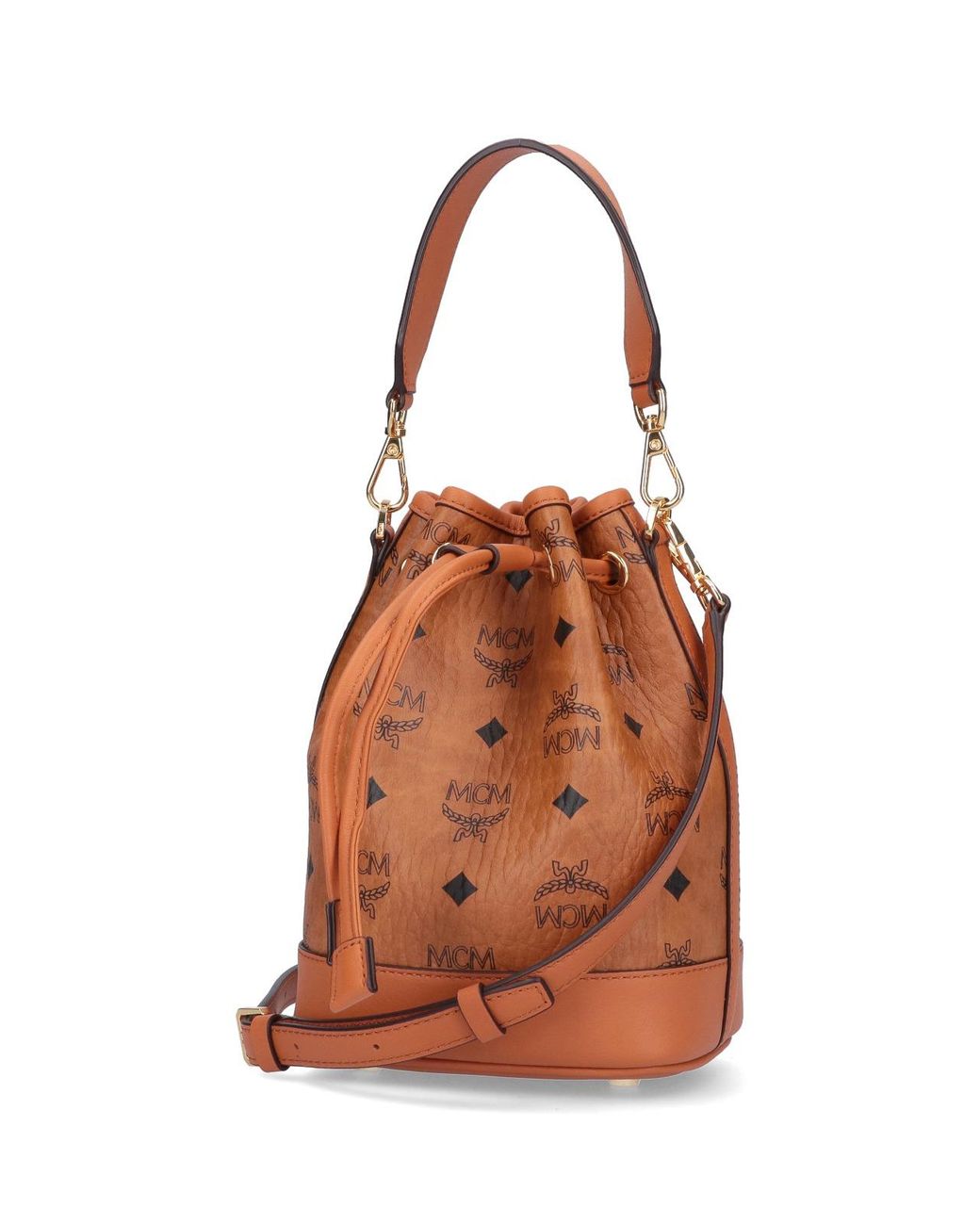 MCM Brown Mini Dessau Bucket Bag