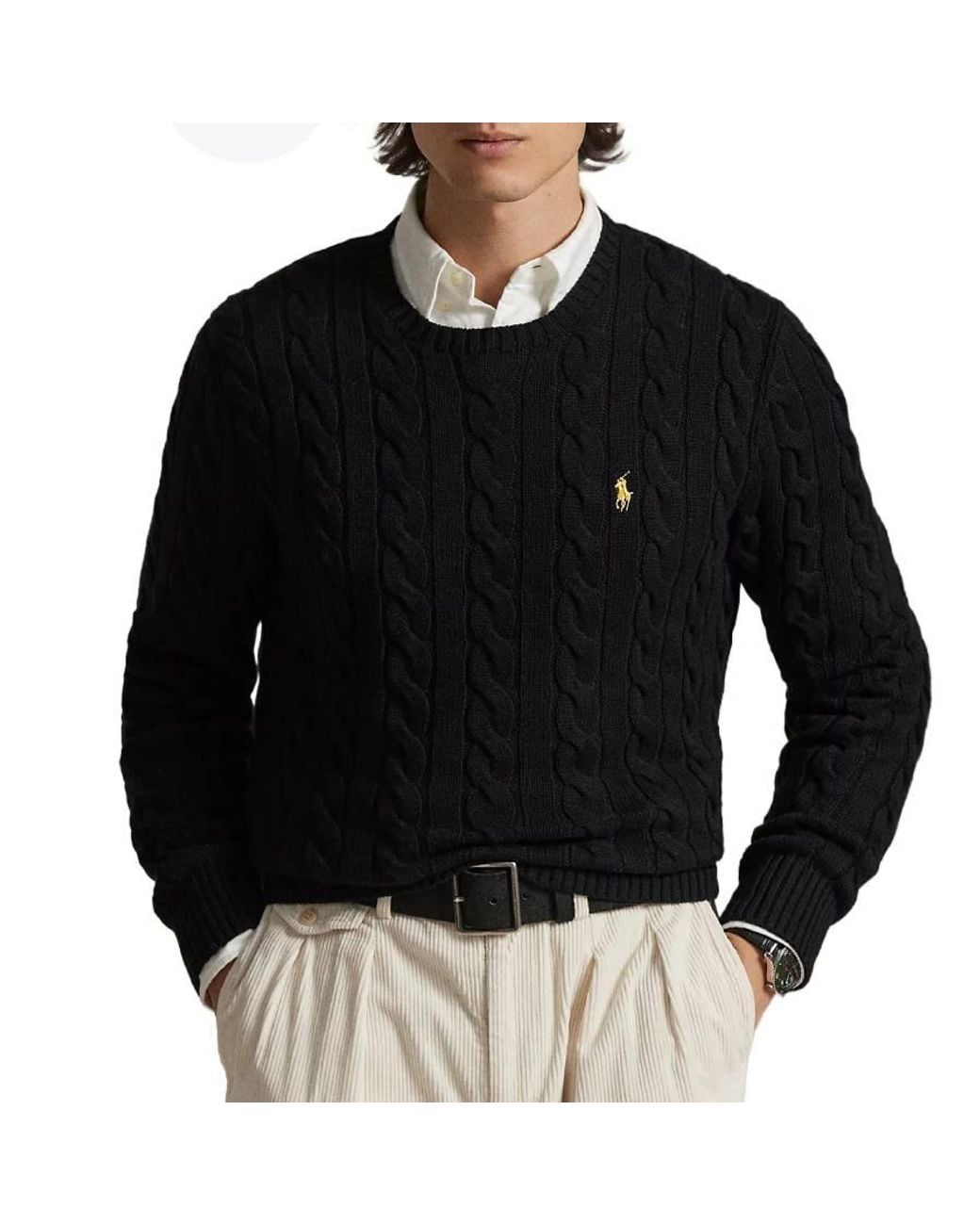 Polo Ralph Lauren Black Cable-Knit Cotton Jumper for men