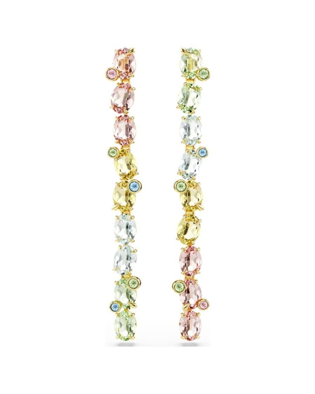 Swarovski Metallic Gema Drop Earrings, Asymmetrical Design, Mixed Cuts, Long, 18K Finish