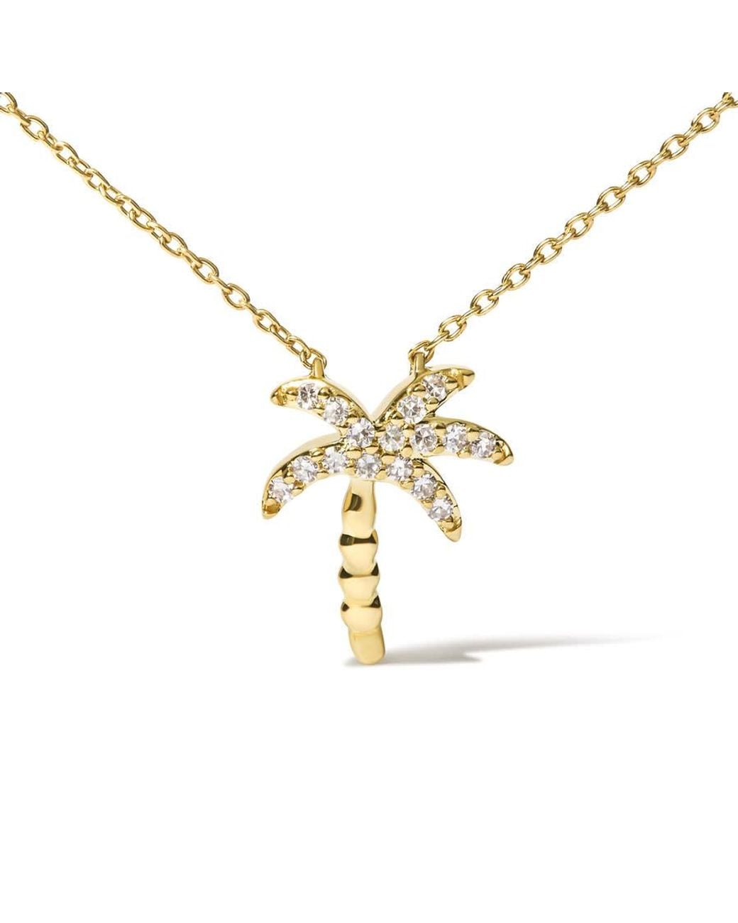 Haus of Brilliance Metallic 10K 1/10 Cttw Round Diamond Palm Tree 18" Inch Pendant Necklace (H-I Color, I1-I2 Clarity) for men