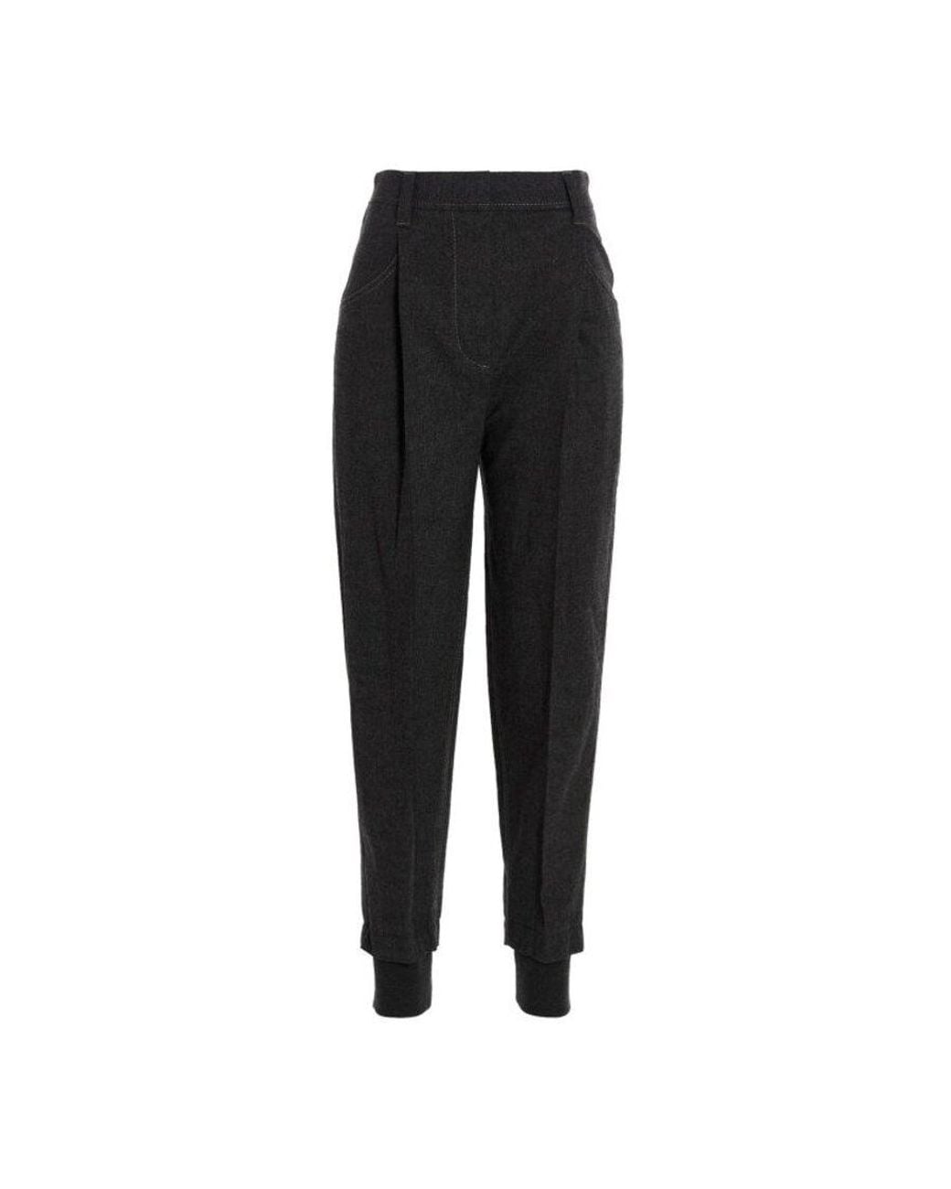 Brunello Cucinelli Black Dark Wool Blend Tapered Trousers, Brand Size 42 (Us for men