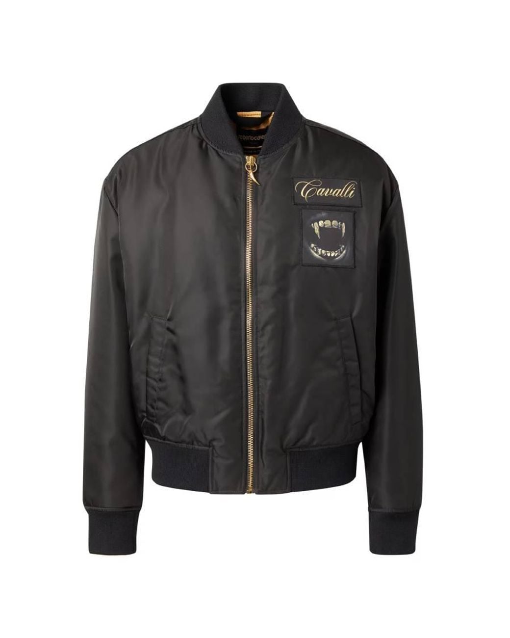 Roberto Cavalli Black Patch Detail Bomber Jacket