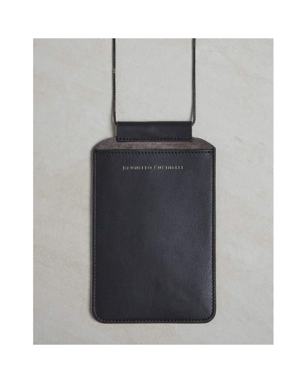 Brunello Cucinelli Gray Volcano Leather Crossbody Bag for men