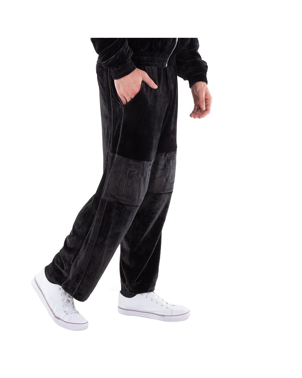 Gcds Black Logo Embroidered Velvet Pants for men