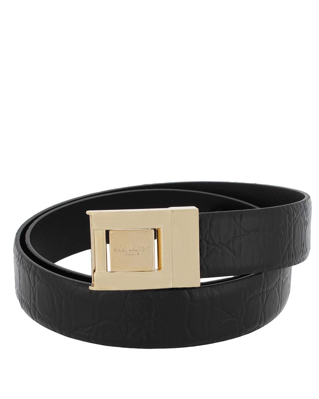 Saint Laurent Black Croc-Embossed Boucle La 76 Belt for men