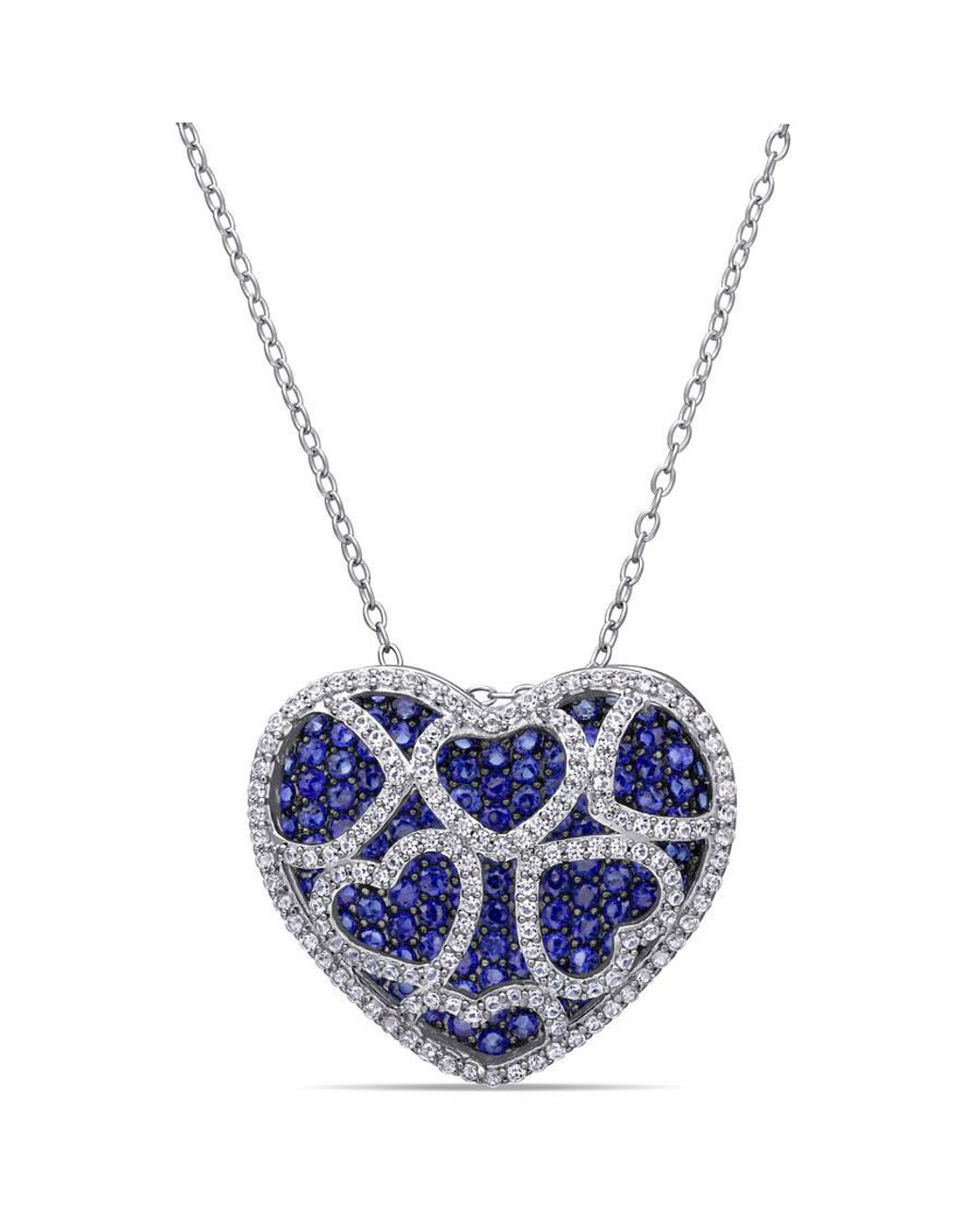 Amour Blue 4 Ct Tgw Created And Created Sapphire Heart Cluster Necklace for men