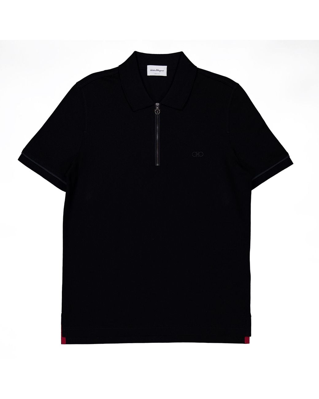 Ferragamo Black Zip Basic Cotton Polo for men