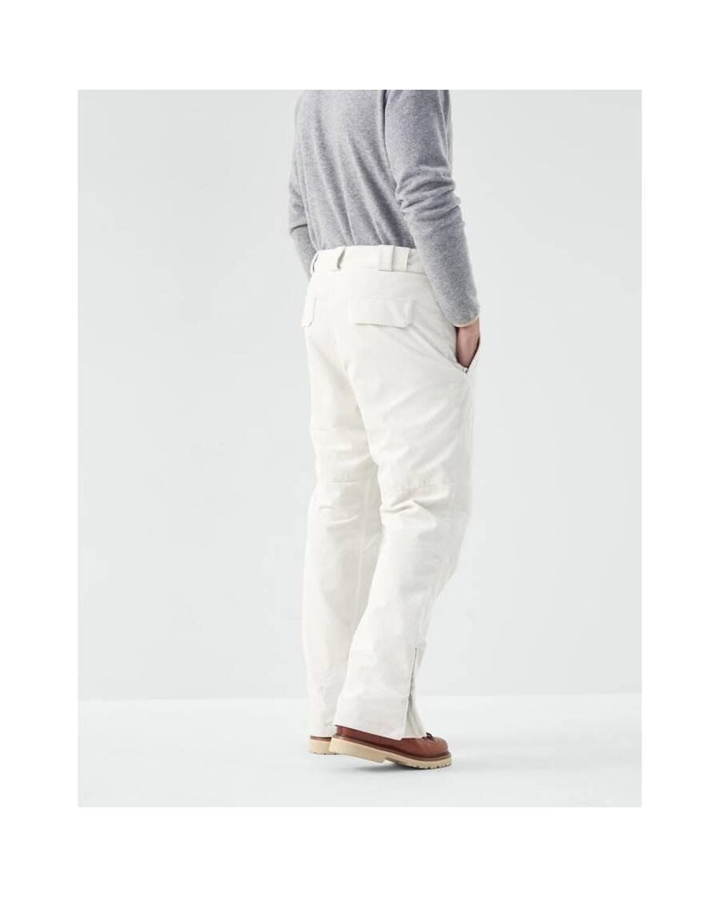 Brunello Cucinelli White Off Relaxed Cotton Trousers, Size Large for men