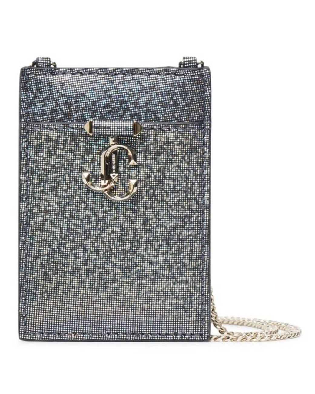 Jimmy Choo Gray Platinum/Light Glitter Chain-Strap Cardholder for men