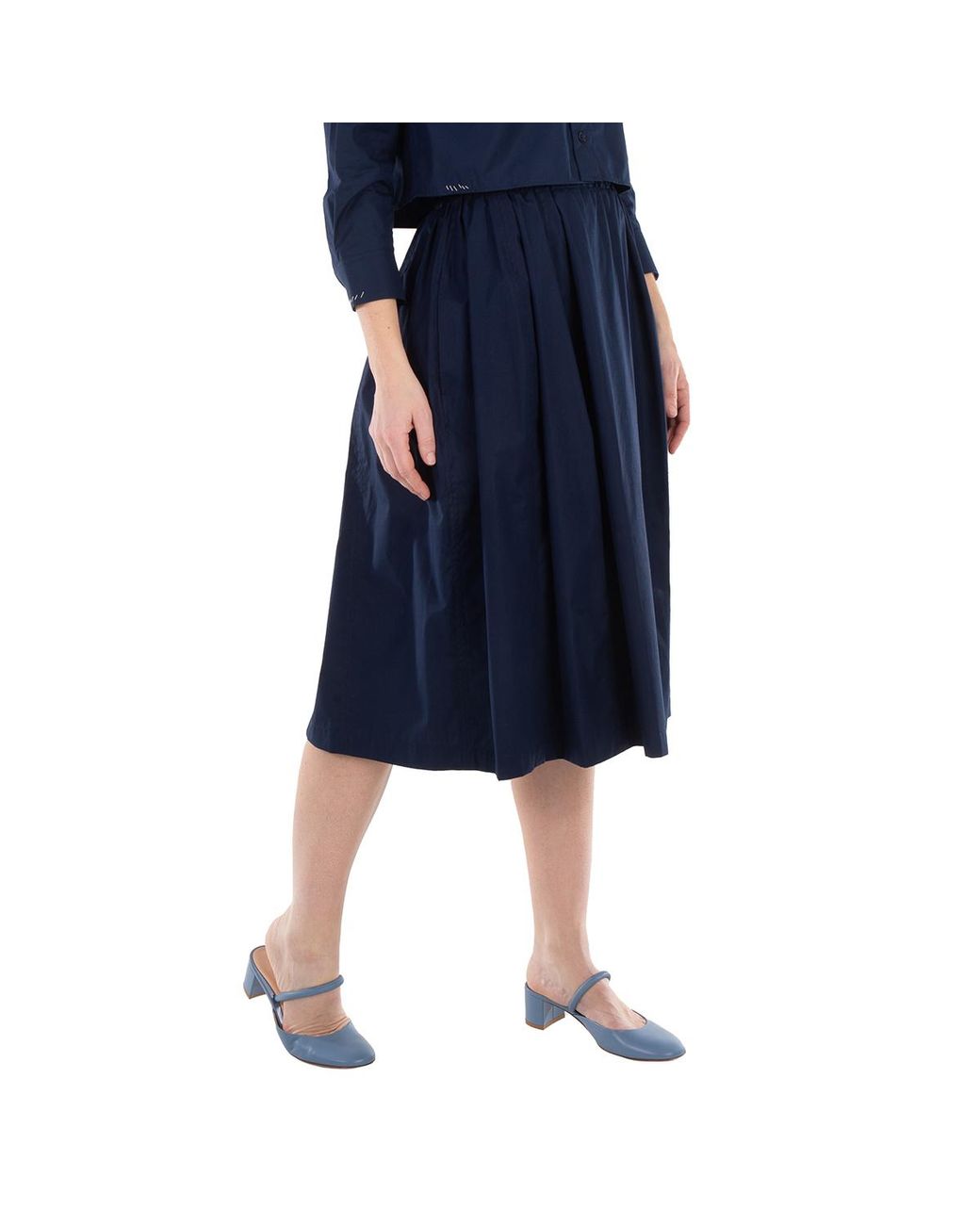 Marni Blue Light A-Line Cotton Midi Skirt