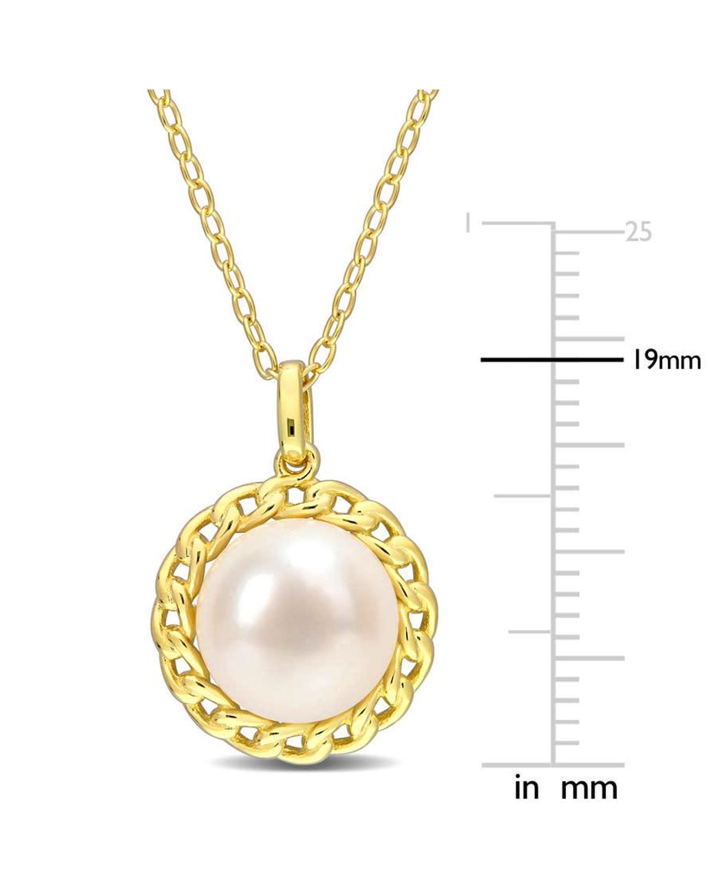 Amour Metallic 9-9.5Mm Cultured Freshwater Pearl Halo Link Pendant With Chain for men