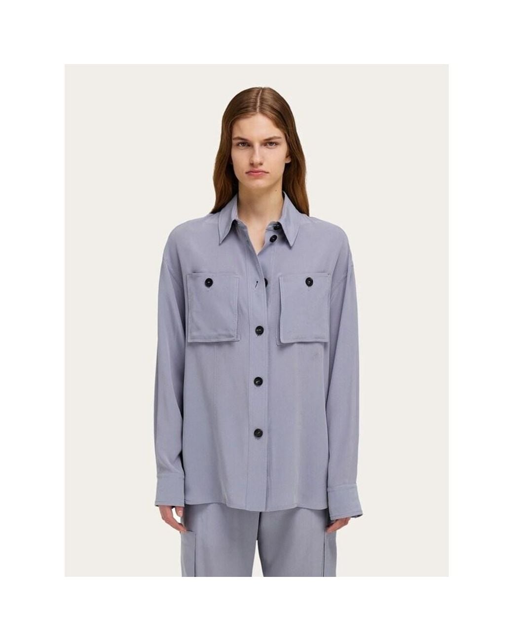 Ferragamo Blue Silk Oversized Shirt, Brand Size 40 (Us