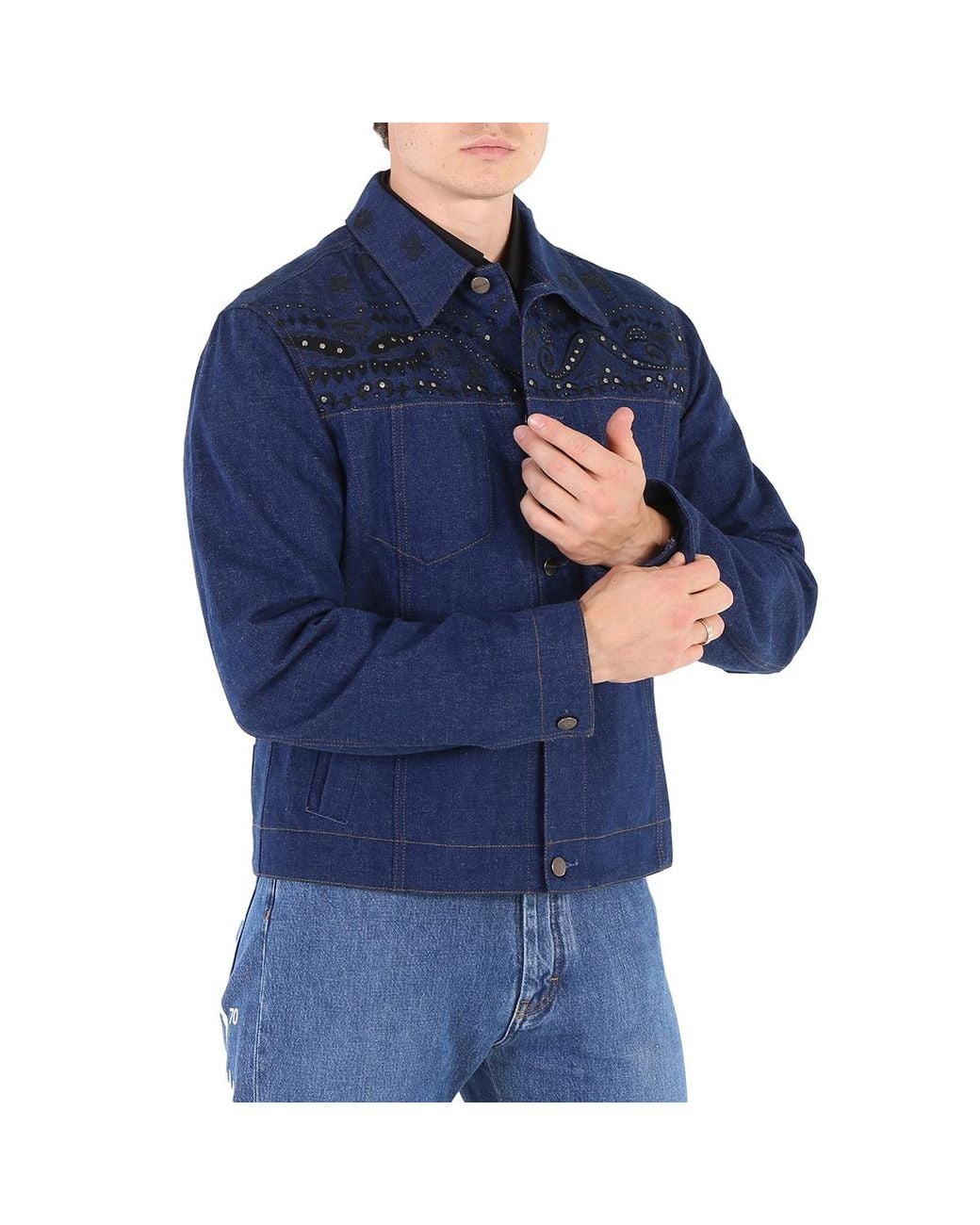 Roberto Cavalli Blue Dark Cotton Denim Jacket, Brand Size 50 (Us for men
