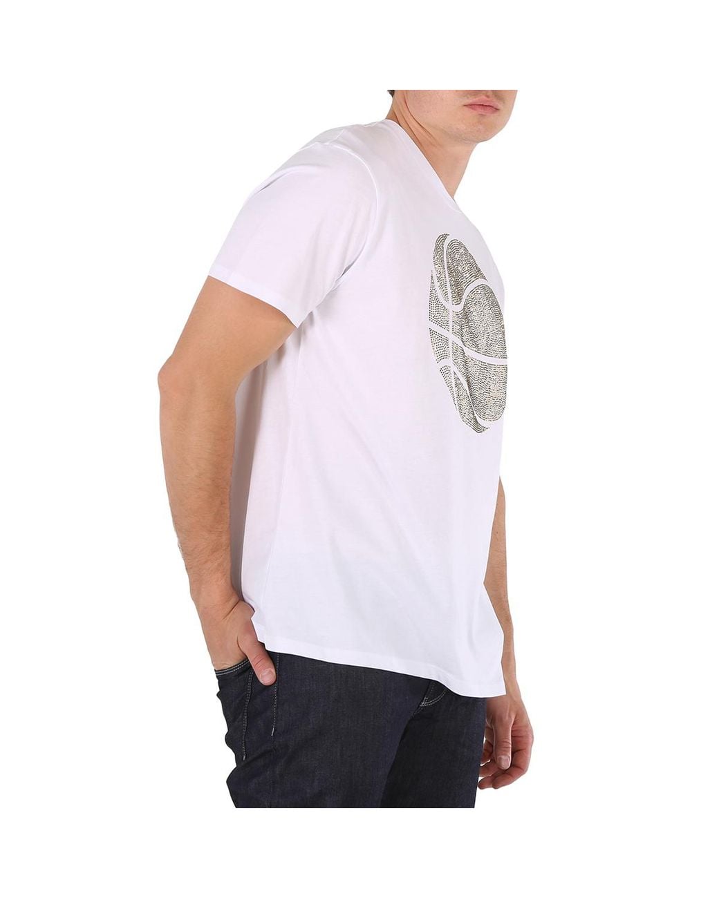 Roberto Cavalli White Hotfix Crystal-Embellished Basketball Cotton T-Shirt for men