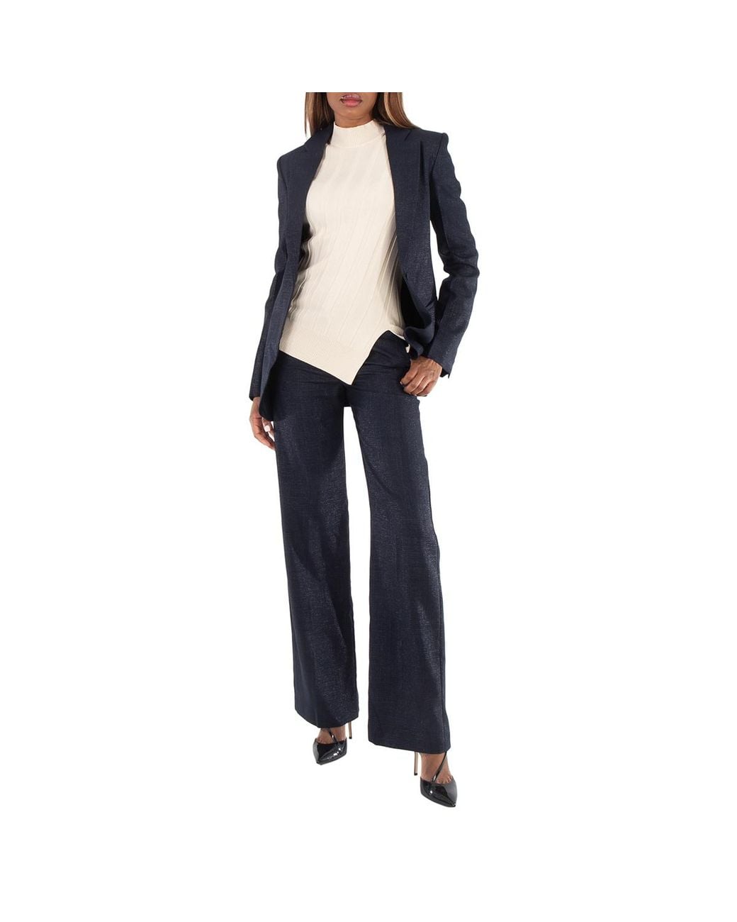 Stella McCartney Blue Ladies High-Waist Straight Trousers, Brand Size 36 (Us