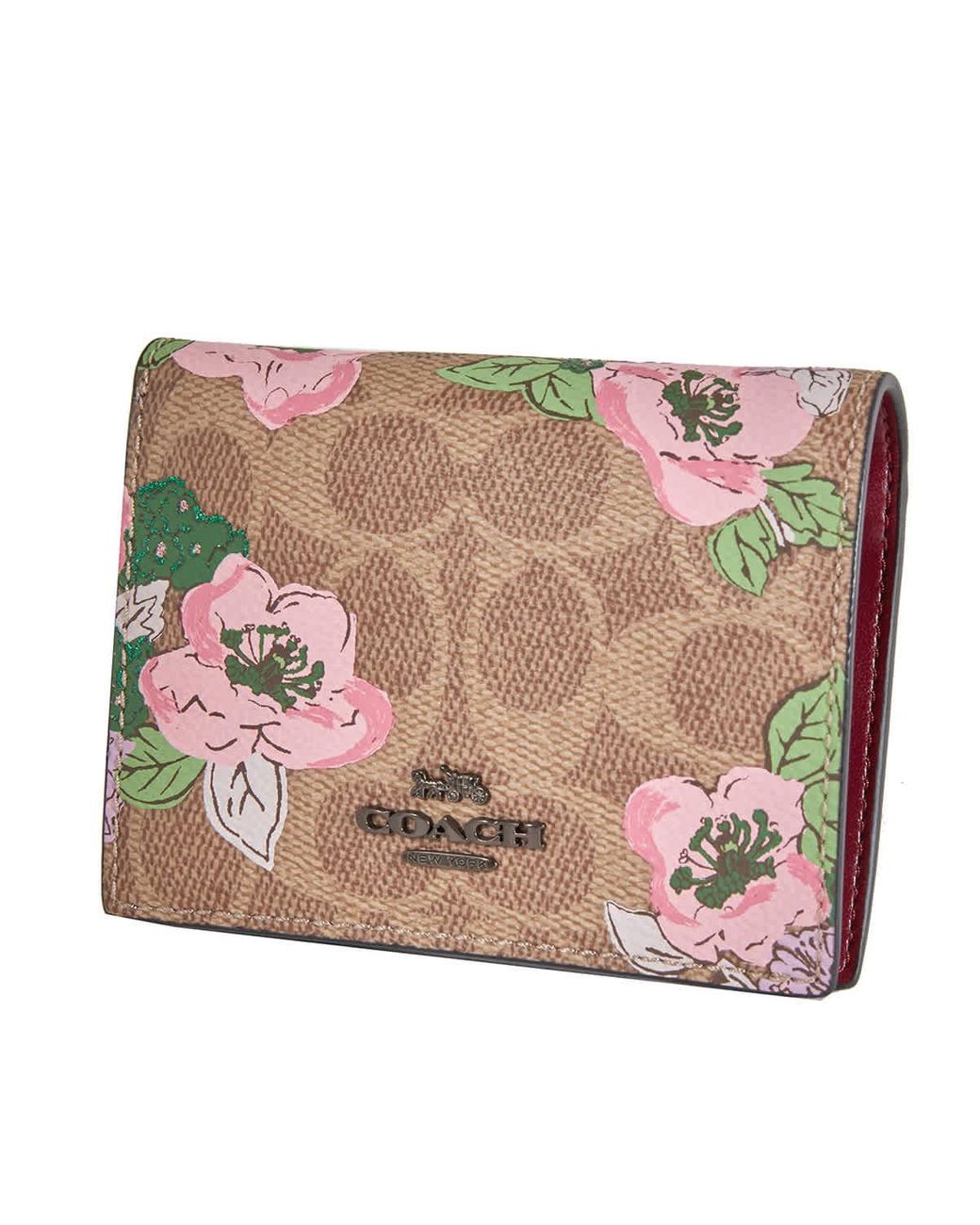 COACH Signature Canvas With Blossom Print Snap Wallet in Pink | Lyst