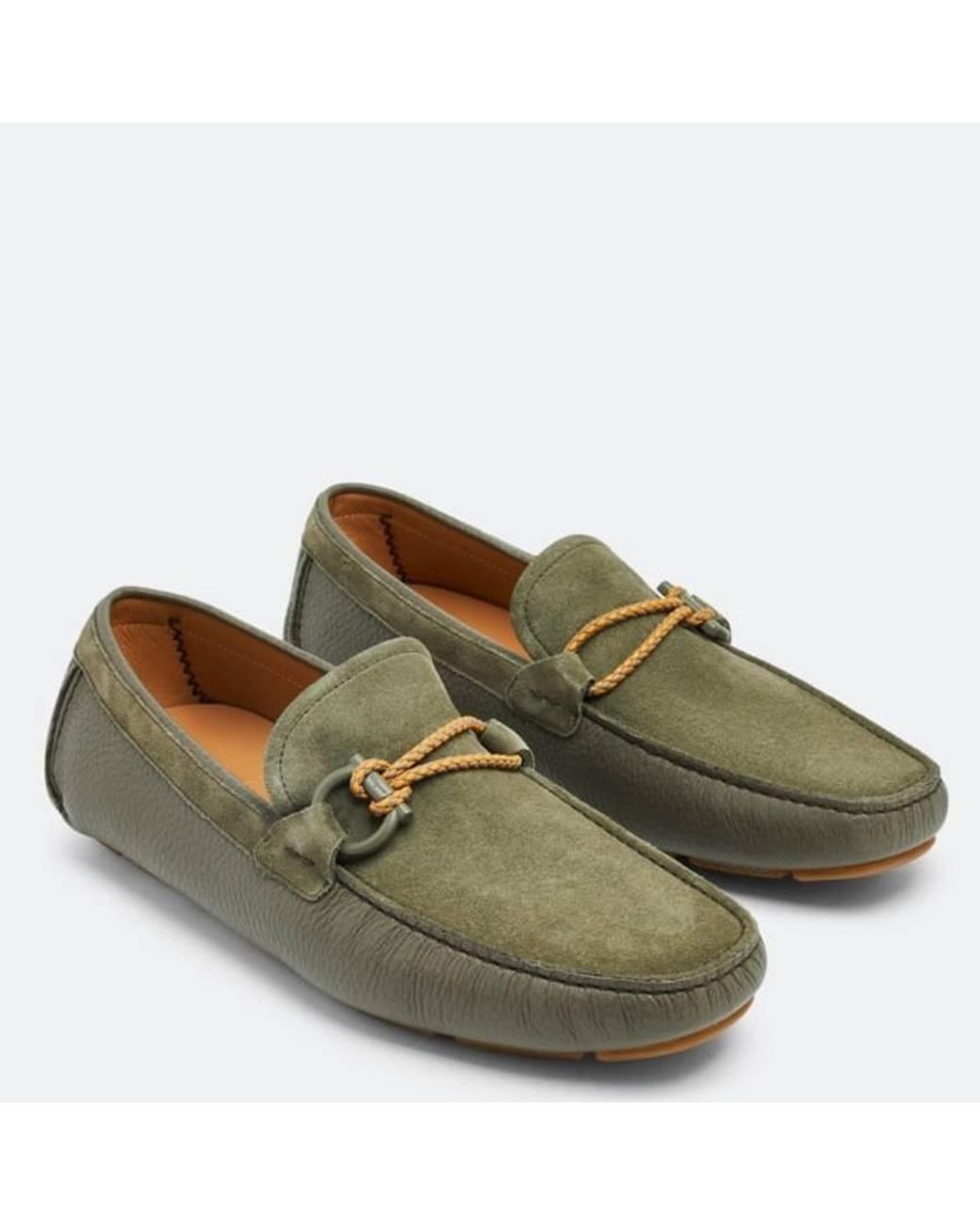 Ferragamo Green Gancini Ornament Loafers for men