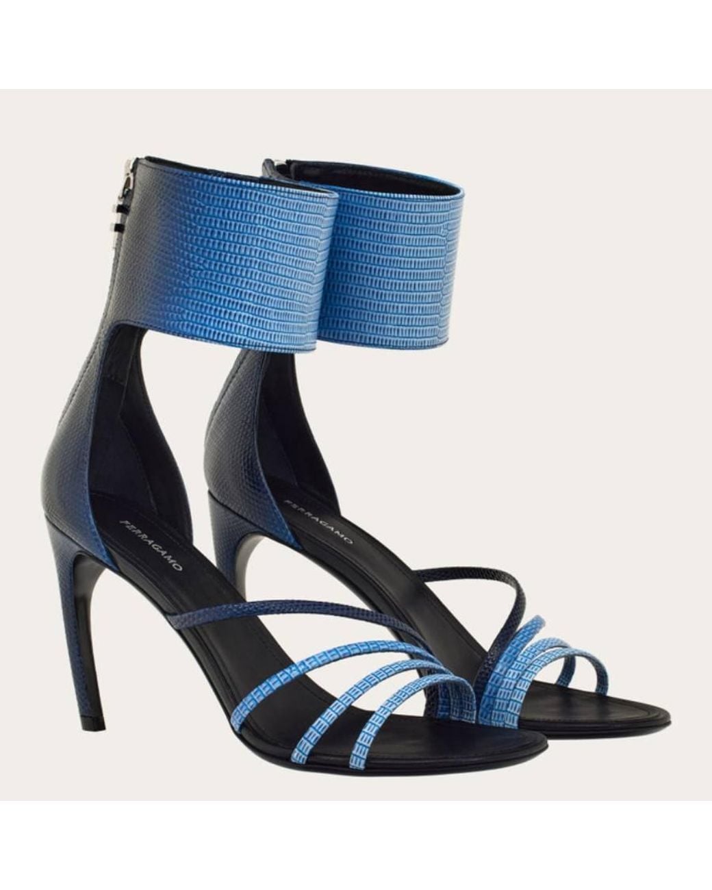 Ferragamo Blue Clethra 85 Curved Heel Faded Sandals
