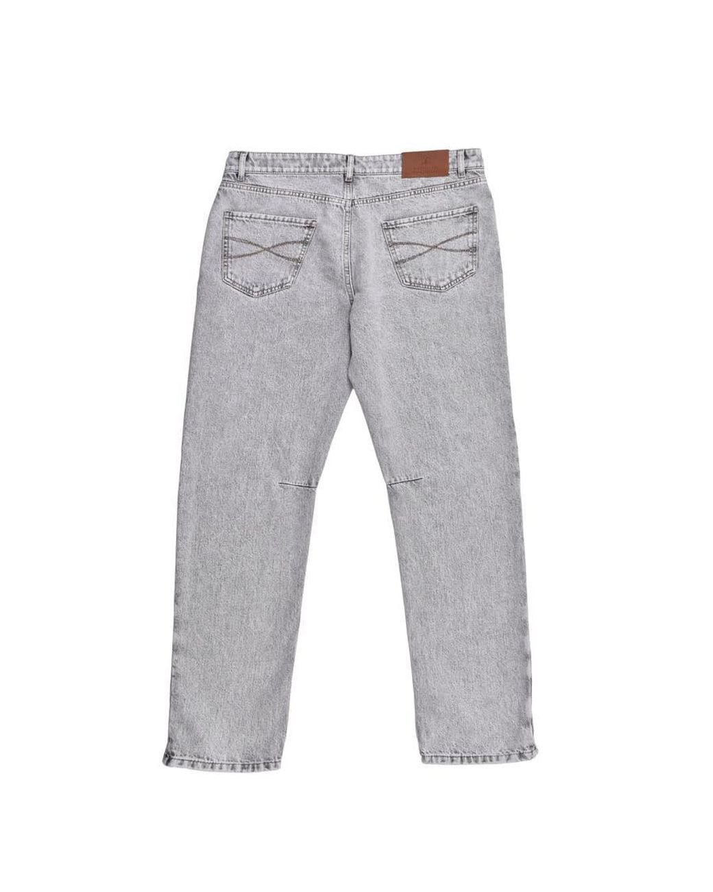 Brunello Cucinelli Gray Stone Denim Five-Pocket Jeans, Brand Size 54 (Us for men